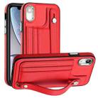 For iPhone XR Shockproof Leather Phone Case with Wrist Strap(Red) - 1