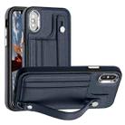 For iPhone X / XS Shockproof Leather Phone Case with Wrist Strap(Blue) - 1