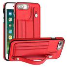 For iPhone 6 Plus/7 Plus/8 Plus Shockproof Leather Phone Case with Wrist Strap(Red) - 1
