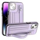 For iPhone 15 Plus Shockproof Leather Phone Case with Wrist Strap(Purple) - 1