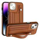 For iPhone 15 Shockproof Leather Phone Case with Wrist Strap(Brown) - 1