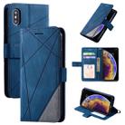 For iPhone X / XS Skin Feel Splicing Horizontal Flip Leather Case with Holder & Card Slots & Wallet & Photo Frame(Blue) - 1