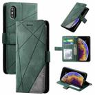 For iPhone X / XS Skin Feel Splicing Horizontal Flip Leather Case with Holder & Card Slots & Wallet & Photo Frame(Green) - 1