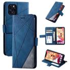 For iPhone 11 Skin Feel Splicing Horizontal Flip Leather Case with Holder & Card Slots & Wallet & Photo Frame(Blue) - 1