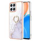 For Honor X8 4G Electroplating Marble IMD TPU Phone Case with Ring Holder(White 006) - 1