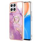 For Honor X8 4G Electroplating Marble IMD TPU Phone Case with Ring Holder(Purple 001) - 1