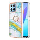 For Honor X8 5G / X6 4G Electroplating Marble IMD TPU Phone Case with Ring Holder(Green 004) - 1