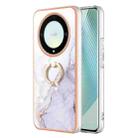 For Honor X9a / Magic5 Lite Electroplating Marble IMD TPU Phone Case with Ring Holder(White 006) - 1