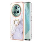For Honor Magic5 Pro Electroplating Marble IMD TPU Phone Case with Ring Holder(White 006) - 1