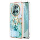 For Honor Magic5 Pro Electroplating Marble IMD TPU Phone Case with Ring Holder(Green 003) - 1