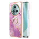 For Honor Magic5 Pro Electroplating Marble IMD TPU Phone Case with Ring Holder(Purple 001) - 1