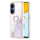 For Honor X7 Electroplating Marble IMD TPU Phone Case with Ring Holder(White 006) - 1