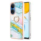 For Honor X7 Electroplating Marble IMD TPU Phone Case with Ring Holder(Green 004) - 1