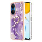 For Honor X7 Electroplating Marble IMD TPU Phone Case with Ring Holder(Purple 002) - 1