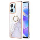 For Honor X7a Electroplating Marble IMD TPU Phone Case with Ring Holder(White 006) - 1