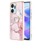 For Honor X7a Electroplating Marble IMD TPU Phone Case with Ring Holder(Rose Gold 005) - 1