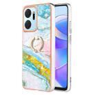 For Honor X7a Electroplating Marble IMD TPU Phone Case with Ring Holder(Green 004) - 1