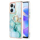 For Honor X7a Electroplating Marble IMD TPU Phone Case with Ring Holder(Green 003) - 1