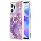 For Honor X7a Electroplating Marble IMD TPU Phone Case with Ring Holder(Purple 002) - 1