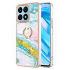 For Honor X8a Electroplating Marble IMD TPU Phone Case with Ring Holder(Green 004) - 1