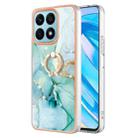 For Honor X8a Electroplating Marble IMD TPU Phone Case with Ring Holder(Green 003) - 1