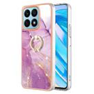 For Honor X8a Electroplating Marble IMD TPU Phone Case with Ring Holder(Purple 001) - 1