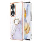 For Honor 90 5G Electroplating Marble IMD TPU Phone Case with Ring Holder(White 006) - 1