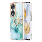 For Honor 90 5G Electroplating Marble IMD TPU Phone Case with Ring Holder(Green 003) - 1