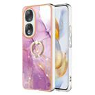 For Honor 90 5G Electroplating Marble IMD TPU Phone Case with Ring Holder(Purple 001) - 1