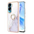 For Honor 90 Lite 5G Electroplating Marble IMD TPU Phone Case with Ring Holder(White 006) - 1