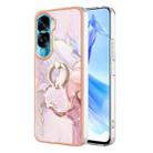 For Honor 90 Lite 5G Electroplating Marble IMD TPU Phone Case with Ring Holder(Rose Gold 005) - 1