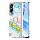 For Honor 90 Lite 5G Electroplating Marble IMD TPU Phone Case with Ring Holder(Green 004) - 1