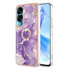 For Honor 90 Lite 5G Electroplating Marble IMD TPU Phone Case with Ring Holder(Purple 002) - 1