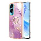 For Honor 90 Lite 5G Electroplating Marble IMD TPU Phone Case with Ring Holder(Purple 001) - 1