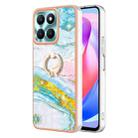 For Honor X6a Electroplating Marble IMD TPU Phone Case with Ring Holder(Green 004) - 1