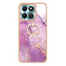 For Honor X6b Electroplating Marble IMD TPU Phone Case with Ring Holder(Purple 001) - 2