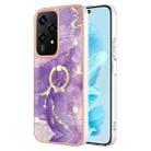 For Honor 200 Lite Global Electroplating Marble IMD TPU Phone Case with Ring Holder(Purple 002) - 1