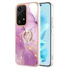 For Honor 200 Lite Global Electroplating Marble IMD TPU Phone Case with Ring Holder(Purple 001) - 1