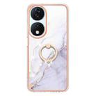 For Honor X7b 4G / 5G Electroplating Marble IMD TPU Phone Case with Ring Holder(White 006) - 2