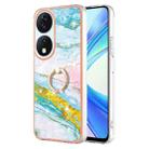 For Honor X7b 4G / 5G Electroplating Marble IMD TPU Phone Case with Ring Holder(Green 004) - 1