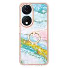 For Honor X7b 4G / 5G Electroplating Marble IMD TPU Phone Case with Ring Holder(Green 004) - 2