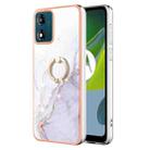 For Motorola Moto E13 Electroplating Marble IMD TPU Phone Case with Ring Holder(White 006) - 1