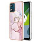 For Motorola Moto E13 Electroplating Marble IMD TPU Phone Case with Ring Holder(Rose Gold 005) - 1