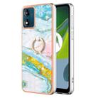 For Motorola Moto E13 Electroplating Marble IMD TPU Phone Case with Ring Holder(Green 004) - 1