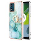 For Motorola Moto E13 Electroplating Marble IMD TPU Phone Case with Ring Holder(Green 003) - 1