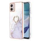 For Motorola Moto G53 5G Electroplating Marble IMD TPU Phone Case with Ring Holder(White 006) - 1