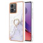 For Motorola Moto G84 Electroplating Marble IMD TPU Phone Case with Ring Holder(White 006) - 1