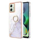 For Motorola Moto G54 Electroplating Marble IMD TPU Phone Case with Ring Holder(White 006) - 1