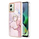 For Motorola Moto G54 Electroplating Marble IMD TPU Phone Case with Ring Holder(Rose Gold 005) - 1