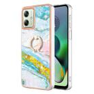 For Motorola Moto G54 Electroplating Marble IMD TPU Phone Case with Ring Holder(Green 004) - 1